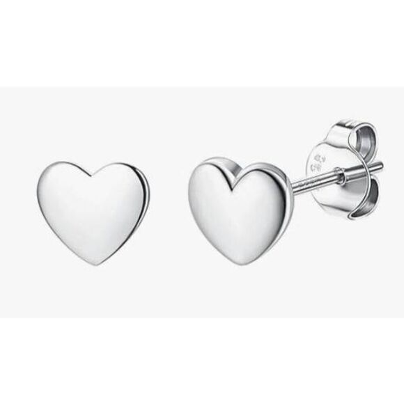 Silver Heart Stud Earrings 20G 925 Sterling Silver Hypoallergenic Post Backs New - Picture 1 of 6